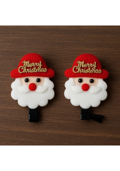 Yılbaşı Yeni Yıl Noel Baba Temalı Merry Christmas Saç Tokası 2 Li Set - Model 1