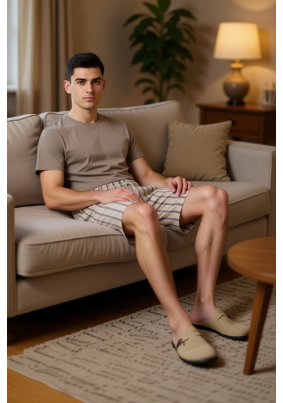 Frm Erkek Çizgili Regular Fit Pijama Seti Fonksiyonel Dayanıklı Kalit Bej