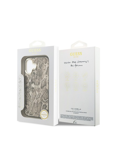 Apple Uyumlu iPhone 17 Kılıf Guess Lisanslı M-safe Özellikli Yazı Logolu Python Desenli Kapak Kahverengi Kahverengi