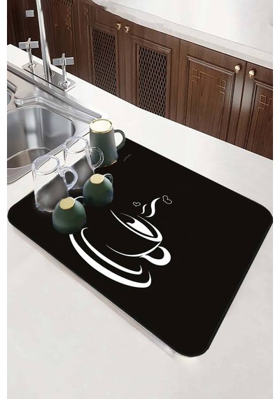 Siyah Mutfak Temalı Microfiber Bulaşık Kurutma Matı Mm008n11
