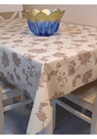 Simli Keten Dokulu Pvc Masa Örtüsü 24keteno7 Bej