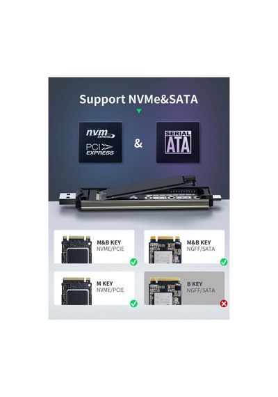 Sd3, 2in1 M.2 Ssd Kutusu Nvme & Sata Destekli 10gbps Usb 3.2 Gen2 Çift Uçlu Usb + Type-c