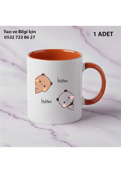 Tekli Hediye Renkli Kupa Dudu Bubu Çift Taraf Baskılı Arkalı-önlü İsim Ve Yazı Yazılabilir Turuncu