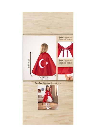 Trendmirend Kırmızı Saten Ay Yıldızlı Pelerin 23 Nisan Ve 29 Ekim İçin Kırmızı Kırmızı