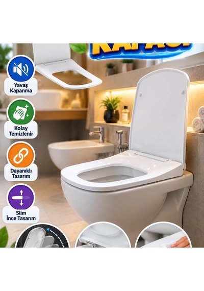 Yavaş Kapanan Slim Klozet Kapağı Kolay Temizlenebilir Dayanıklı Tasarım Renkli