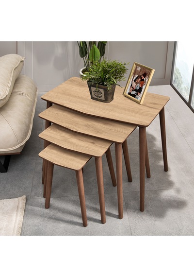 Vovvahome Vega 4lü Dörtlü Mdf Ahşap Zigon Sehpa - Meşe