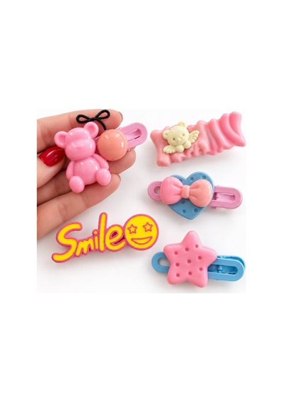 Sevimli Ayıcık Figürlü Çocuk Saç Tokası Seti 5 Adet Pembe - 923595328 Pembe - 923595328 Pembe