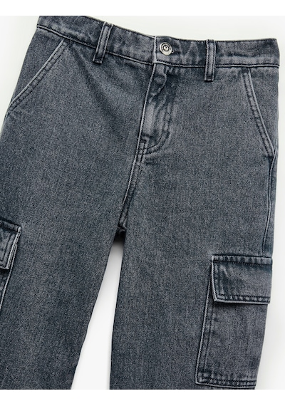 Koton Pamuklu Cep Detaylı Loose Fit Kargo Cepli Denim Pantolon Gri 6wkb40037td Gri