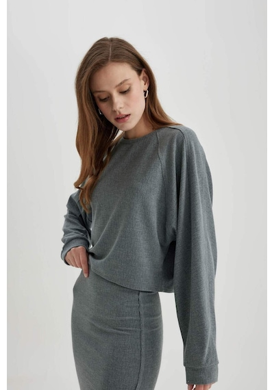 DeFacto Relax Fit Bisiklet Yaka Basic Düz Uzun Kollu Tişört C3118AX24SPGN1175