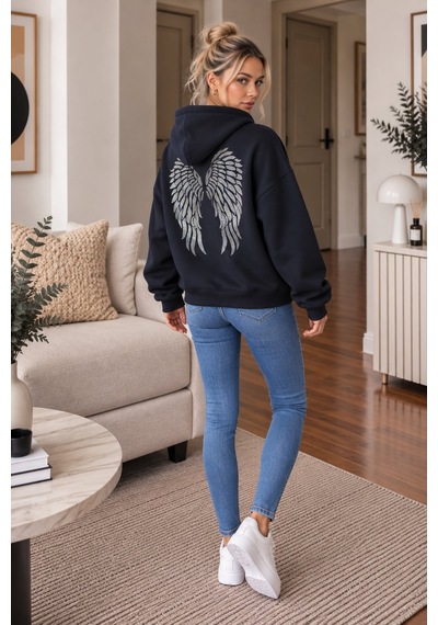 Lima Lacivert Kadın Kapüşonlu Oversize Sweatshirt Kanguru Cepli Düz Renk Uzun Kollu Sweat Lima Lacivert Kadın Kapüşonlu Oversize Sweatshirt Kanguru Cepli Düz Renk Uzun Kollu Sweat