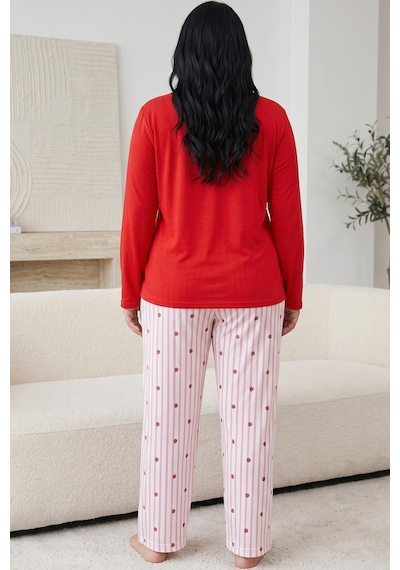 Siyah İnci Pamuklu Likralı Büyük Beden Battal Boy Örme Pijama Takım 26240906 Kırmızı Siyah İnci Pamuklu Likralı Büyük Beden Battal Boy Örme Pijama Takım 26240906 Kırmızı