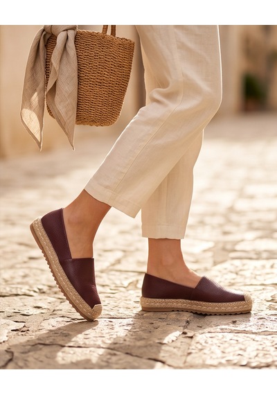Futsishoes Lucıa Bordo Hakiki Floter Deri Dikiş Detaylı Kadın Espadril