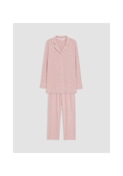 Lcw Dream Pembe Gömlek Yaka Desenli Kadın Pijama Takım