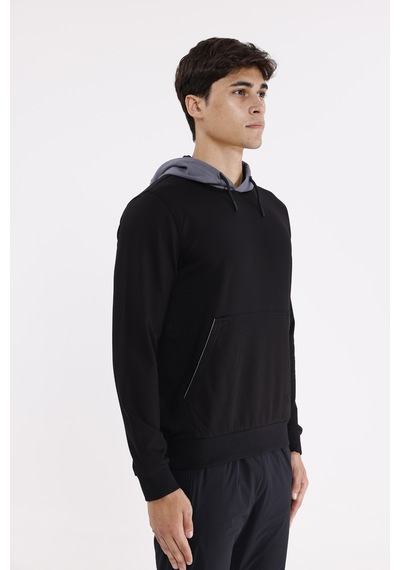 Rowinger Kanguru Cepli Ayarlanabilir Kordonlu Ribana Manşetli Rahat Kesim Kapüşonlu Sweatshirt Black