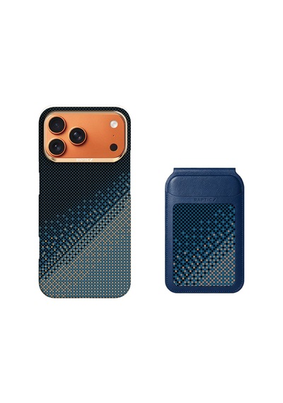 Apple iPhone Uyumlu 17 Pro Kılıf Raptic 2in1 Bundle Kit Aramid Skin Serenity Serisi Kartlık Ve Karbon Kapak Laci Lacivert