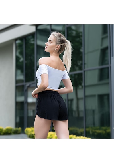 Lismina Siyah Beli Lastikli Spor Şort Siyah