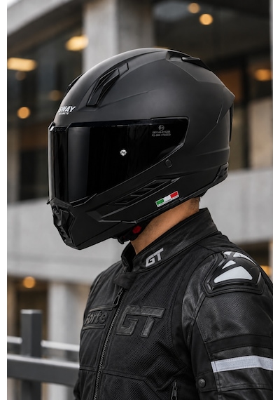 Sway 868 Renkli Vizör & Spoiler Kanat & Güneş Vizör Kask Siyah