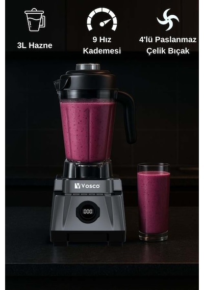 3 Lt Dijital Bar Blender Pro Gri