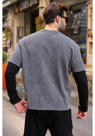 Madmext Füme Baskılı Batik Desen Erkek Tişört E7194