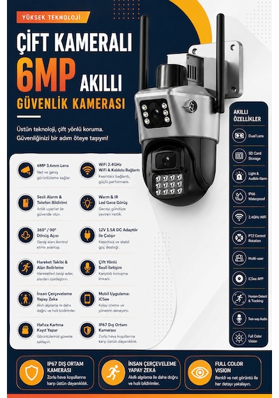 Wifi 2 Kameralı Güvenlik Kamerası