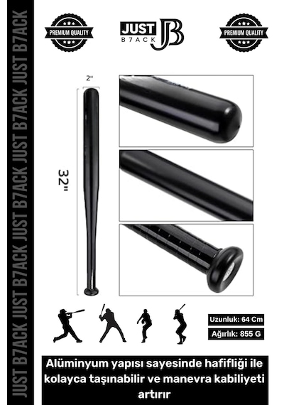 Beyzbolsopası Sert Metal Alaşım Kaymaz Dayanıklı 855 Gram Kırılmaz Siyah Beyzbol Sopası 64 Cm Çok Renkli