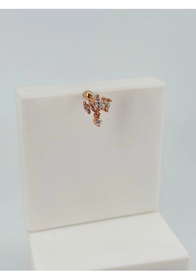 Rose Zirkon Taşlı Uç Kısmı : Pirinç Kıkırdak Bar Uzunluğu : 6 Mm / Bar Kalınlığı 0.8 Mm / Top Boyu 3 Mm - Pt0047-2