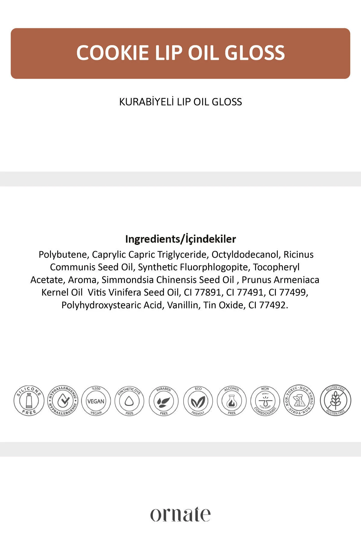 Cookie Lip Oil Gloss Dolgunlaştırıcı Efekt , Nemlendirici, Parlatıcı Simli Dudak Yağı Kurabiye 5 Ml 22 Kahverengi