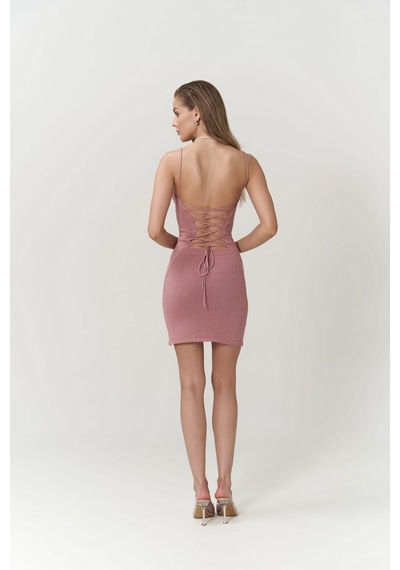 Mai Collection Mai Studios Co. Sunrise Pembe Sırt Dekolteli Kısa Triko Elbise Pembe