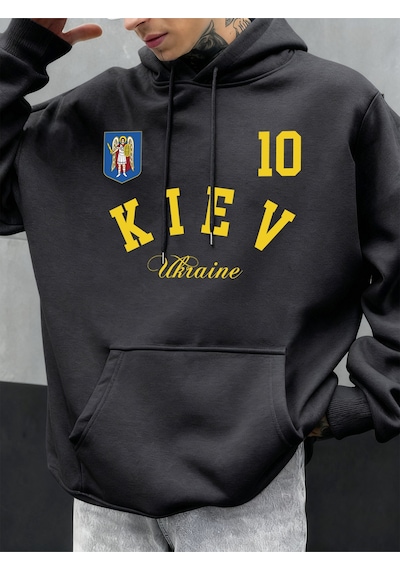 Startmore Startmorekiev Ukrayna Baskılı Erkekler Hoodie Sonbahar Gevşek Giysiler Cep Hip Hop Kazak Polar Rahat M Antrasit