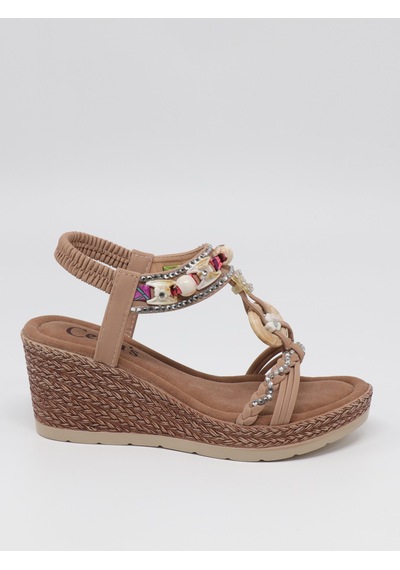 Nesilshoes Nesil Shoes Celens 10011 Vizon Dolgu Topuk Kadın Sandalet VİZON