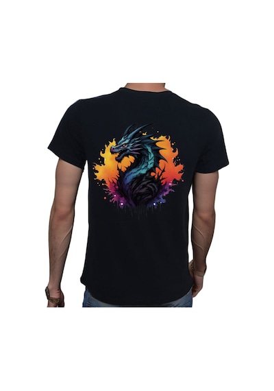 Splash Dragon T-shirt %100 Pamuklu Siyah Penye Basic Erkek Tişört Siyah