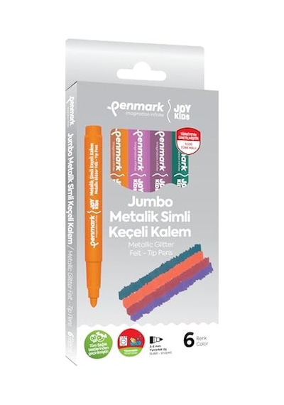 Süper Yıkanabilir Metalik Simli Jumbo Keçeli Kalem 6'lı