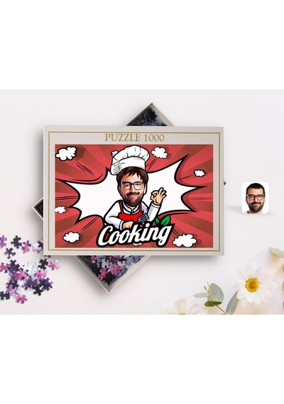 Bk Gift Kişiye Özel Erkek Chef Karikatürlü 1000 Parça Profesyonel Puzzle-14