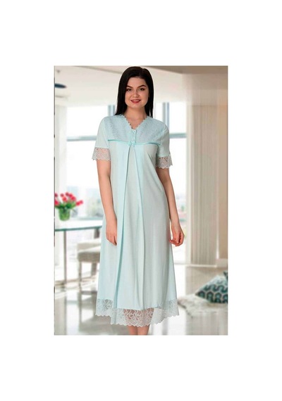 Blackmore Kadın Mavi Süslü Dantelli Lohusa Hamile Pijama 4'lü Set Mavi