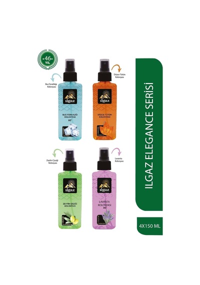 Ilgaz 80 Derece Buz Ferahlığı + Lavanta + Tütün + Zeytin Çiçeği Kolonyası Sprey 4 x 150 ML