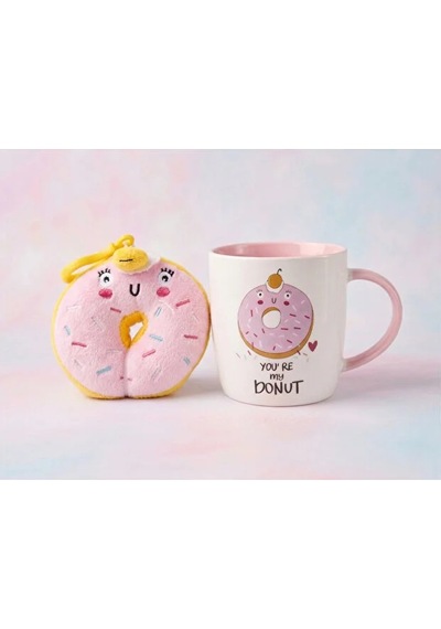 Donut Peluş Anahtarlıklı Kupa 360 Ml Pembe2
