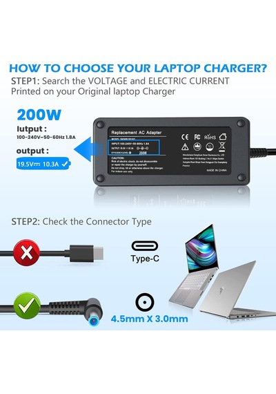 200w 19.5 V 10.3a Ac Adaptör Şarj Hp Omen 15 15t 17 17 T 15-dh, Hp Zbook 15 17 G3 G4 G5 G5 Zboo