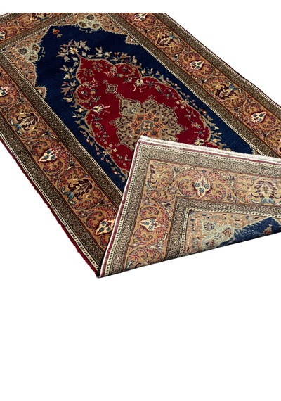 El Dokuma Sıfır Bünyan Halısı 92x180 Lacivert Kırmızı İnce %100 Yün Halı