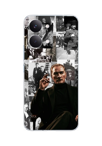 Poco X8 Pro Max Uyumlu Mustafa Kemal Atatürk Kolajları Baskılı Silikon Kılıf Renkli