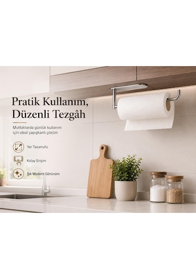 Premium Mat Krom Solo Havlu Askısı, Yapışkanlı Dolap Altı Kağıt Havluluk, Paslanmaz Çelik Mutfak Havlu Ve Kağ Diğer