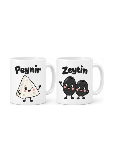 Bezos Peynir Ve Zeytin 2'li Porselen Kupa Seti - Model 406 Nıda Çok Renkli
