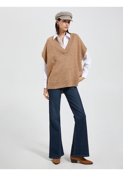 Koton V Yaka Süveter Oversize Deve Tüyü 4wak20012ht 4WAK20012HT100 Taba