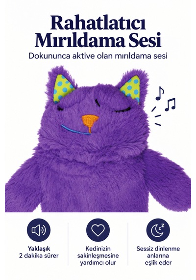 Petstages Hırıltı Sesli Purr Pillow Mırıldayan Kedi Peluş Sarılma Oyuncağı - Sesli Ve Titreşimli