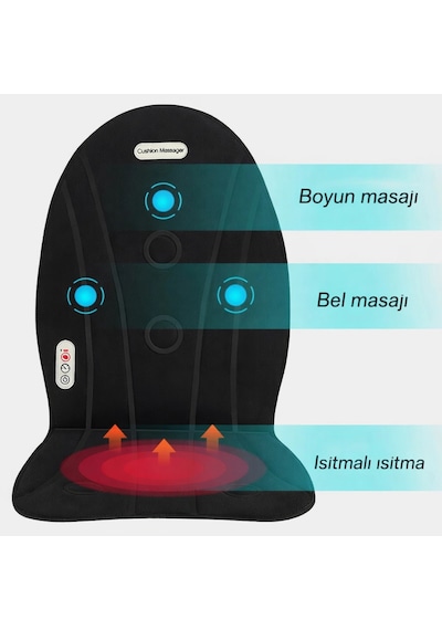 Glr Jb-618b Isıtmalı Masaj Minderi - 3 Motorlu Titreşimli Bel, Sırt Masaj Alet Siyah