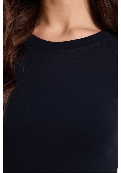 Tudors Kadın Slim Fit Dar Kesim Bisiklet Yaka Reglan Kol %100 Pamuk Lacivert Tişört Bluz-51069