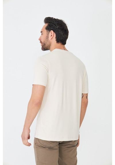 Bej Sıfır Yaka Basic Erkek Tişört