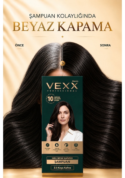 Vexx Professional Beyaz Kapatıcı Pratik Boya Şampuan Koyu Kahve 3.0 Amonyaksız Formül 300 Ml.