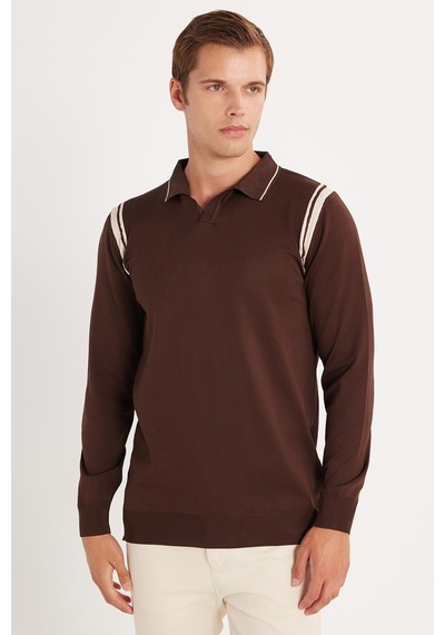 Tudors Erkek Slim Fit Dar Kesim Uzun Kol Polo Yaka Çizgili Kahverengi Kazak-35789 Kahverengi Tudors Erkek Slim Fit Dar Kesim Uzun Kol Polo Yaka Çizgili Kahverengi Kazak-35789 Kahverengi