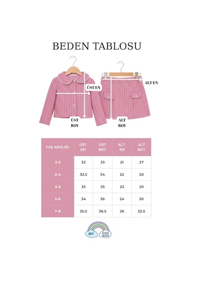 My Kids Wear Kız Çocuk Bayramlık İnci Detaylı Tüvit Takım 12545 Pembe