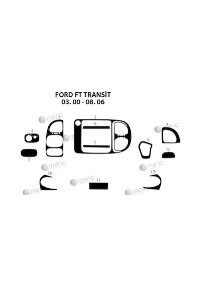 Ford Transit Torpido Kaplama 2000-2006 15 Parça Piano Black